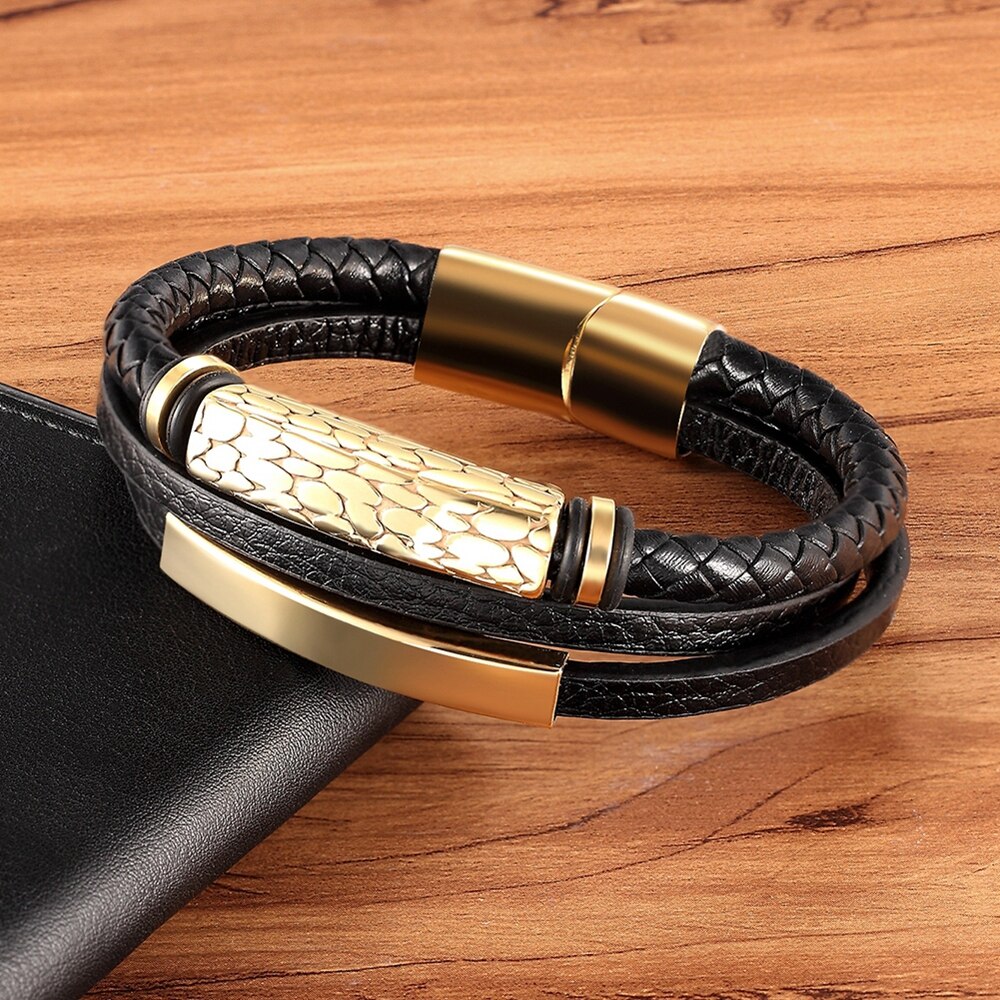 Trendy Men Charm Braided Leather Bracelets Stainless Steel Magnetic Clasp Rope Women Jewelry Men Wrist Band Bangles