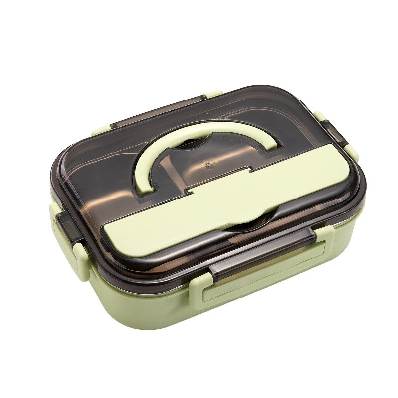Portable 304 Stainless Steel Insulation Lunch Box reheatable lunch box student office worker's lunch locker lunch box: Green / 3 grids 1300ml L