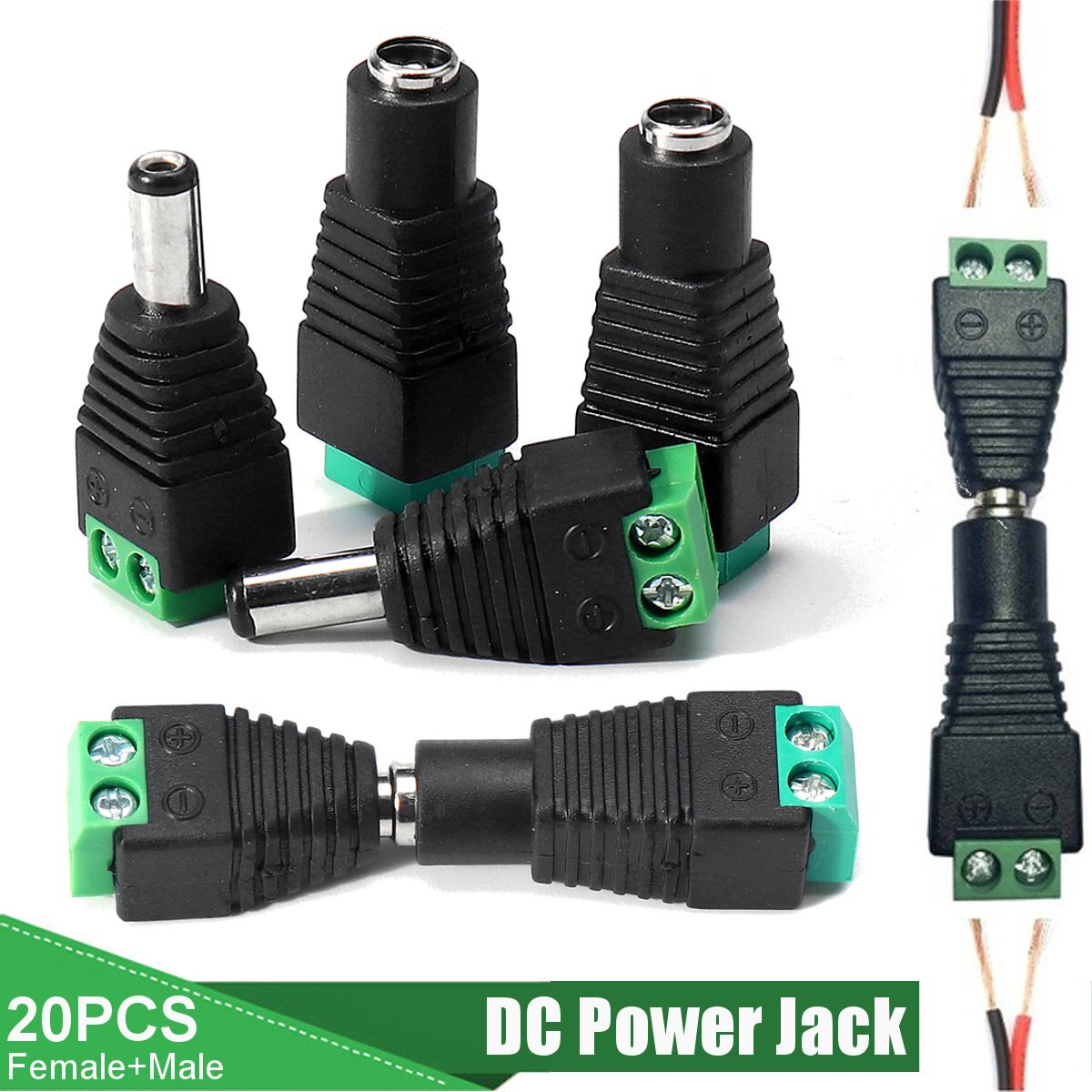 20 Pcs Man Vrouw Dc Power Jack Connectors Cctv Camera Led Strip Adapter Plug Cable Connector Voor Led Light Strip accessoires
