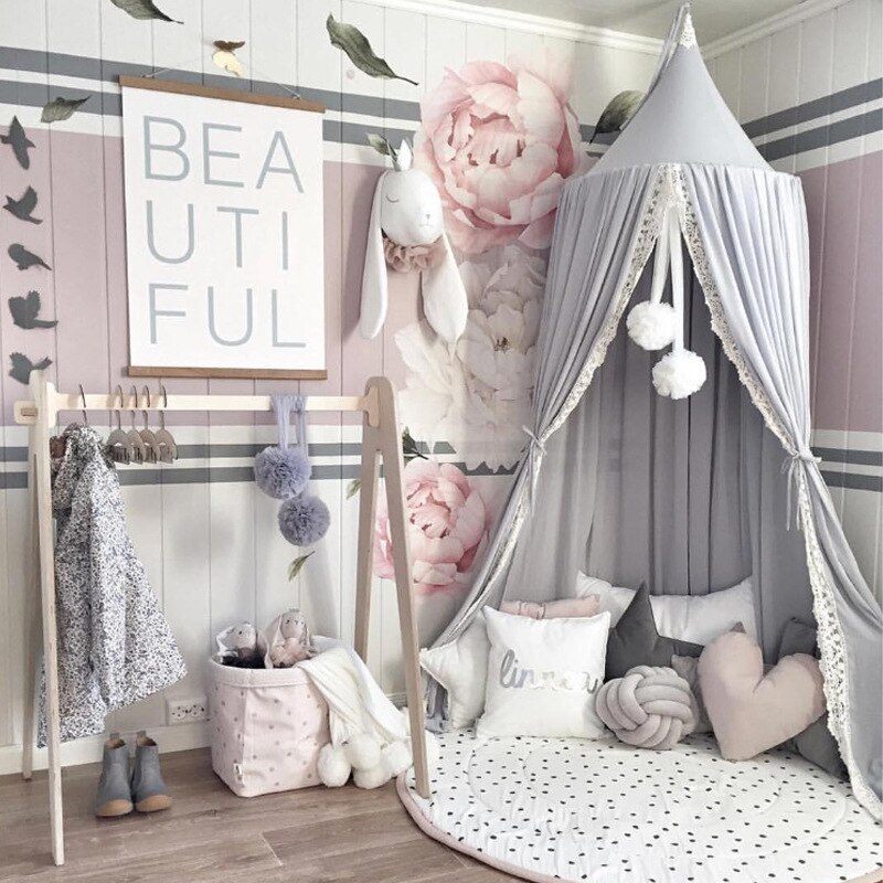 Mosquitera para cuna de bebé, estilo nórdico, Chifón con encaje, tienda de campaña para niños, mosquitera Simple para bebés, decoración del hogar para habitación de niños
