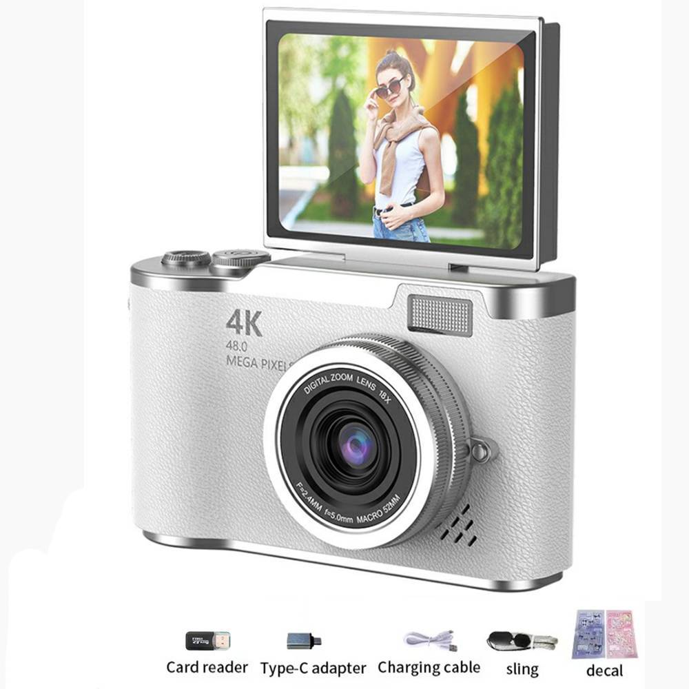 4K Digital Camera CCD 180° Flip Screen Selfie Camera 8X Digital Zoom 48MP Portable Digital Photography Camera with 32G Card: Blue