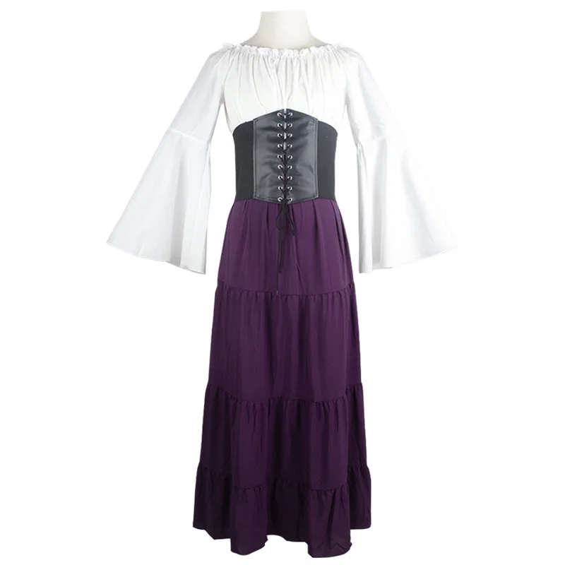 Robe de princesse corset à manches longues pour femmes, robe Renaissance médiévale européenne, olympiques de cosplay: S / Deep Purple