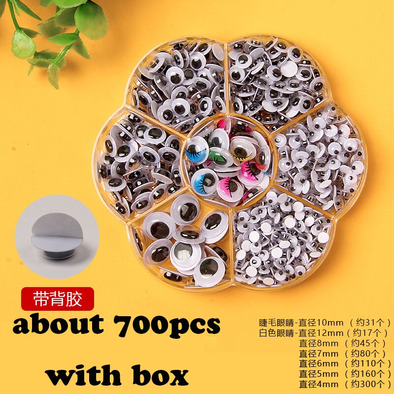 150-700pcs Movable Eyes Plastic Wiggle Googly Eyes DIY Kids Scrapbooking Craft Accessories Doll Handmade Self-Adhesive Eyes: 700pcs with box