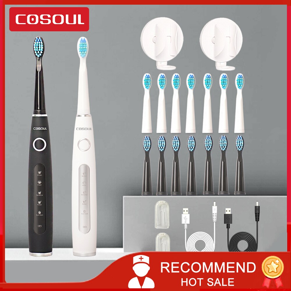 COSOUL-cepillo de dientes eléctrico para hombre y mujer, cepillo dental sónico para limpieza, blanqueador, 5 modos, recargable 40000 veces/min, automático, impermeable