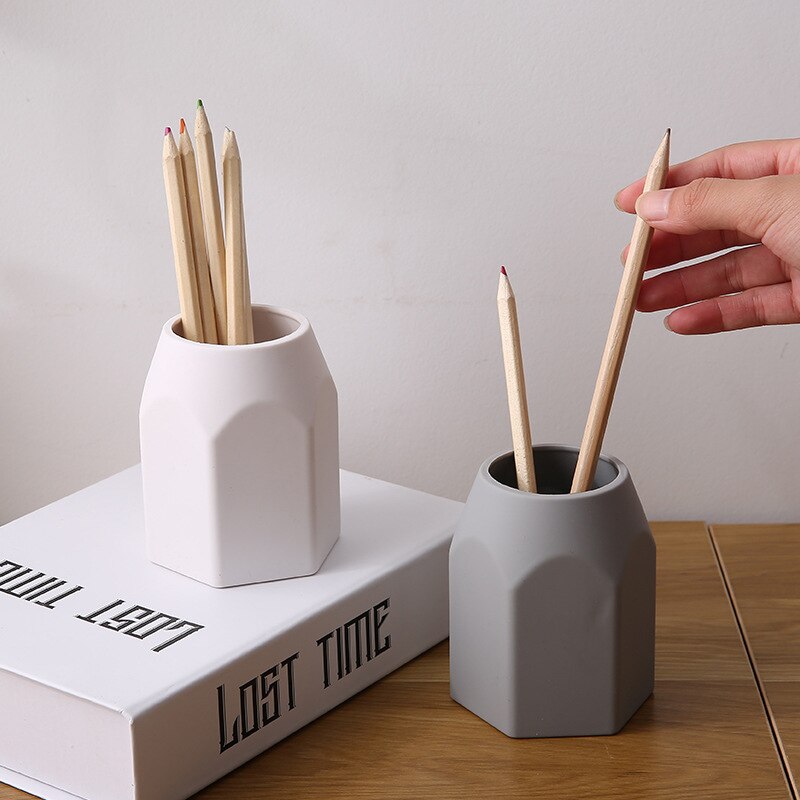 1pc silikone penneholder geometrisk blyantholder desktop opbevaring æske boks skrivebord kontor arrangør papirvarer til studerende