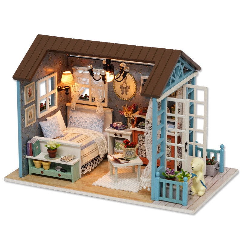 Diy Houten Hut Kamer Puzzel Speelgoed Hand-Made Gemonteerd Miniatuur Versie Model Leuke Mini Huis Voor Kids