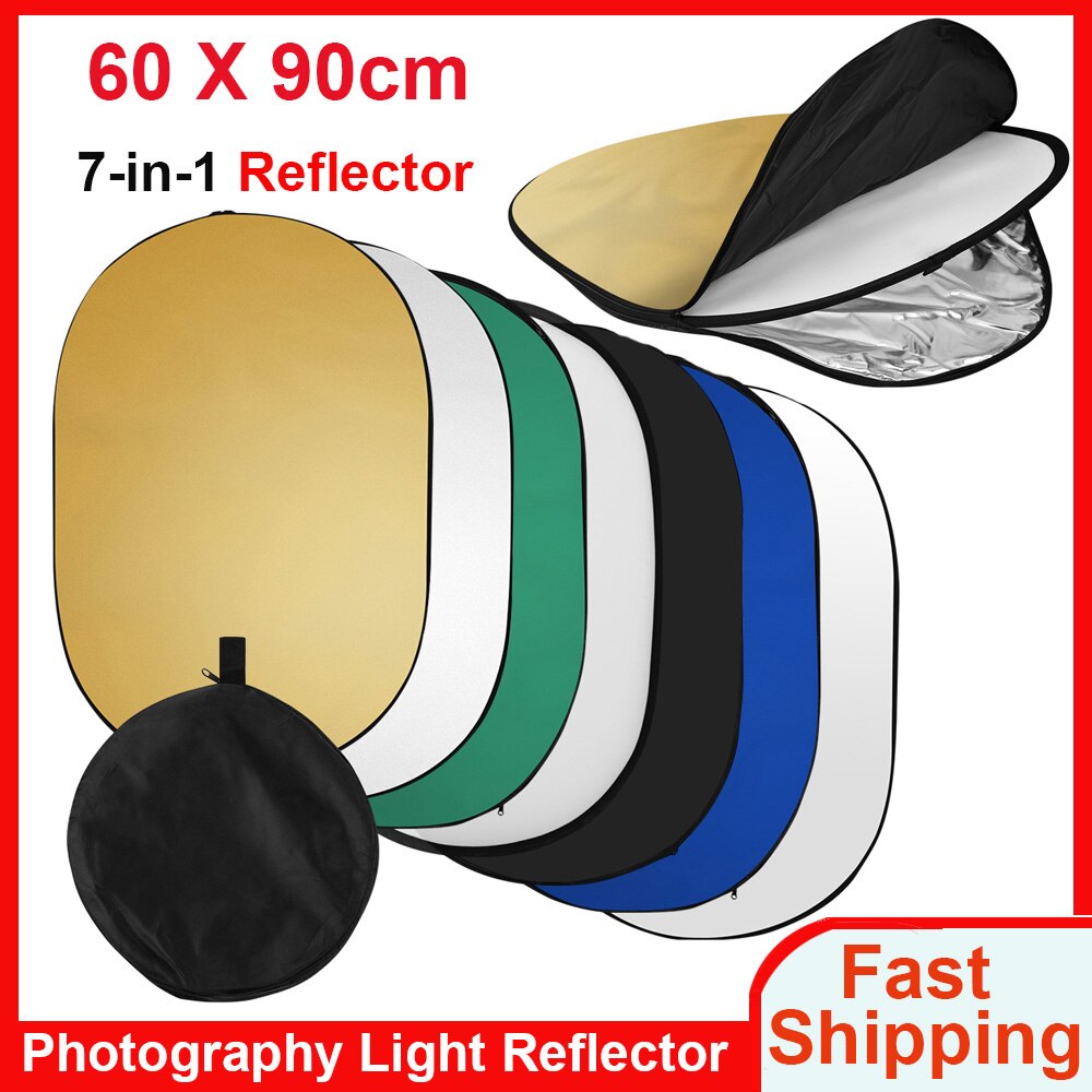 60 * 90cm/ 24 * 35inch Photography Light Reflector 7-in-1 Collapsible Multi-Disc for Studio Outdoor Photography with Carry Bag