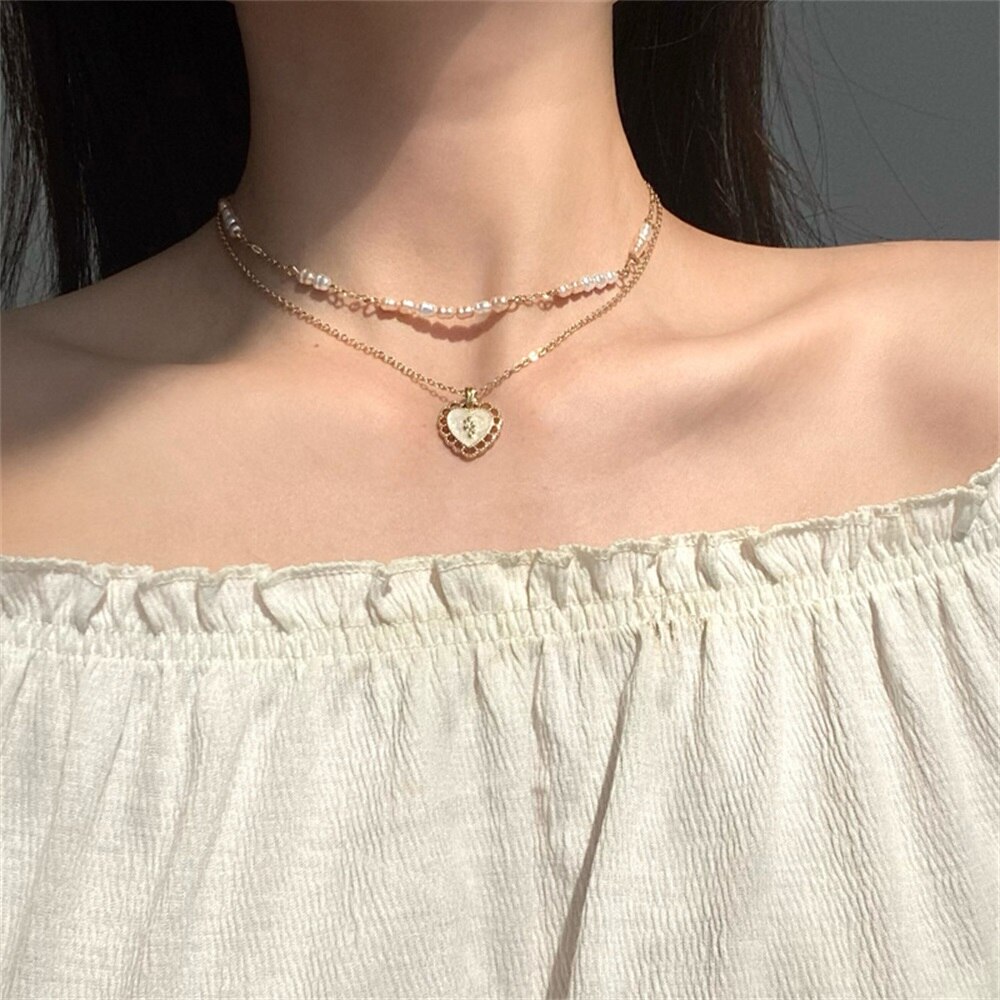 FNIO Y2K-collar con cuentas de flores para mujer, gargantilla de perlas cortas de colores bohemios, joyería femenina: Azul