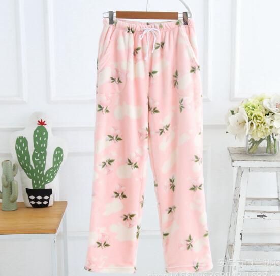 Fdfklak salong løs pysjamasbukser kvinner flanell tykkere søvnbuksetrykk høst vinter hjemmebukse varme pyjamasbukser bukser