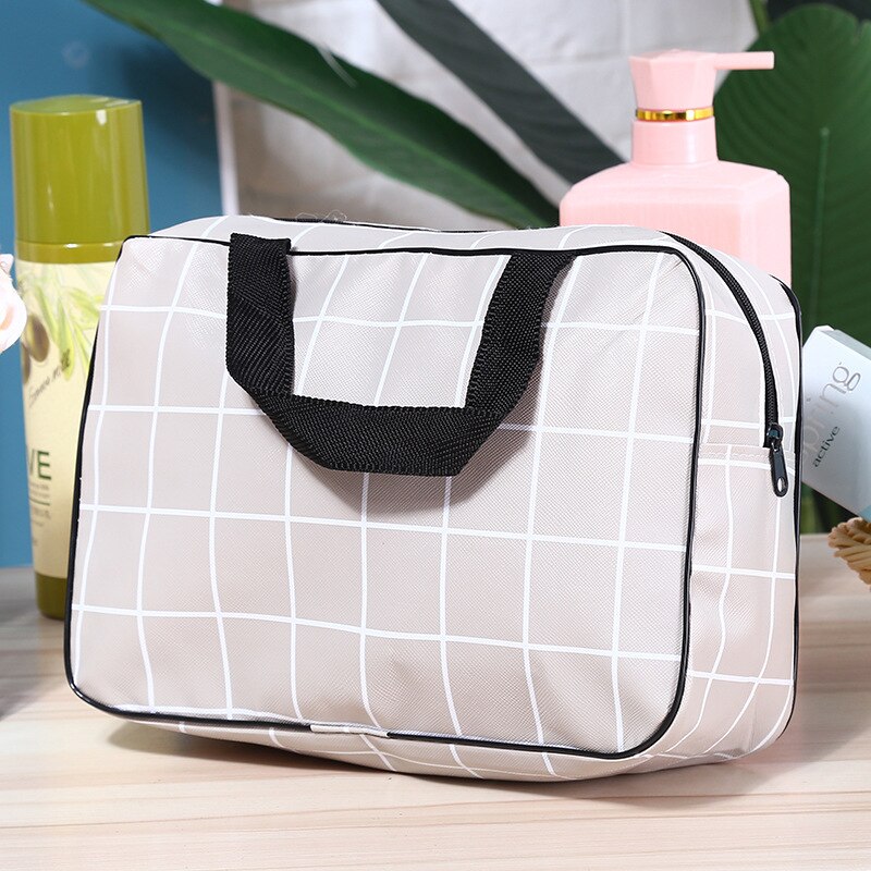 Neceser grande de viaje para mujer, bolsa de maquillaje colgante para baño, almacenamiento informal, negro y gris