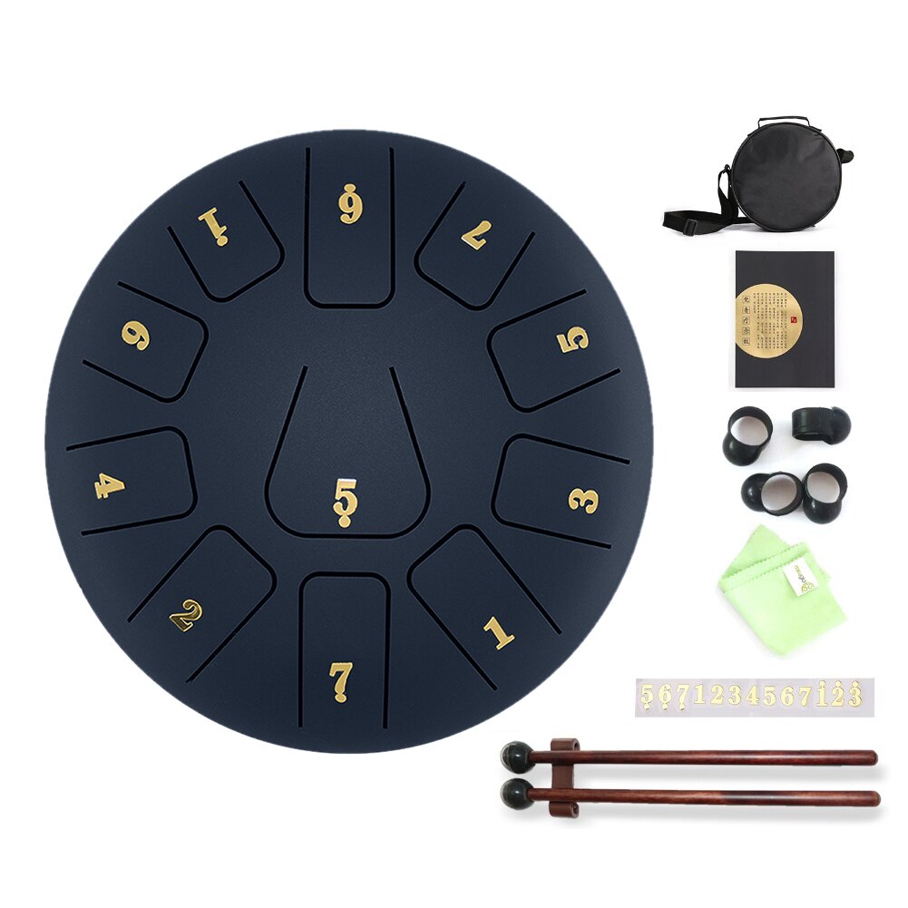 Tambor de lengüeta de acero y titanio de 6/8 pulgadas, tambor de ritmo etéreo, 11 notas, tono F, mano de percusión, tambor Pan Tang,: Navy Blue