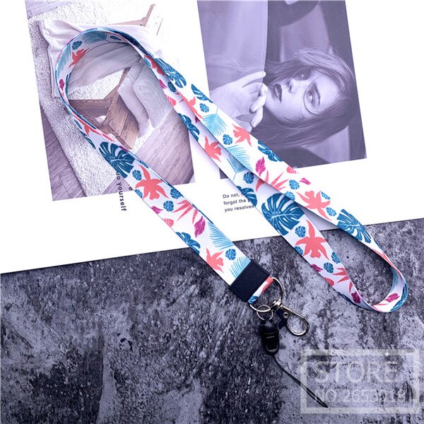 Products Yellow Flower Red Flower Phone Lanyard Strap Small Fresh Green Leaf Mobile Phone Lanyard Neck Straps: DZS-00475