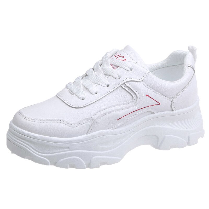 Chunky Sneakers Women Shoes Woman Flats Lace Up Thick Bottom High Heels Platform Students White Casual Shoes Plus Size