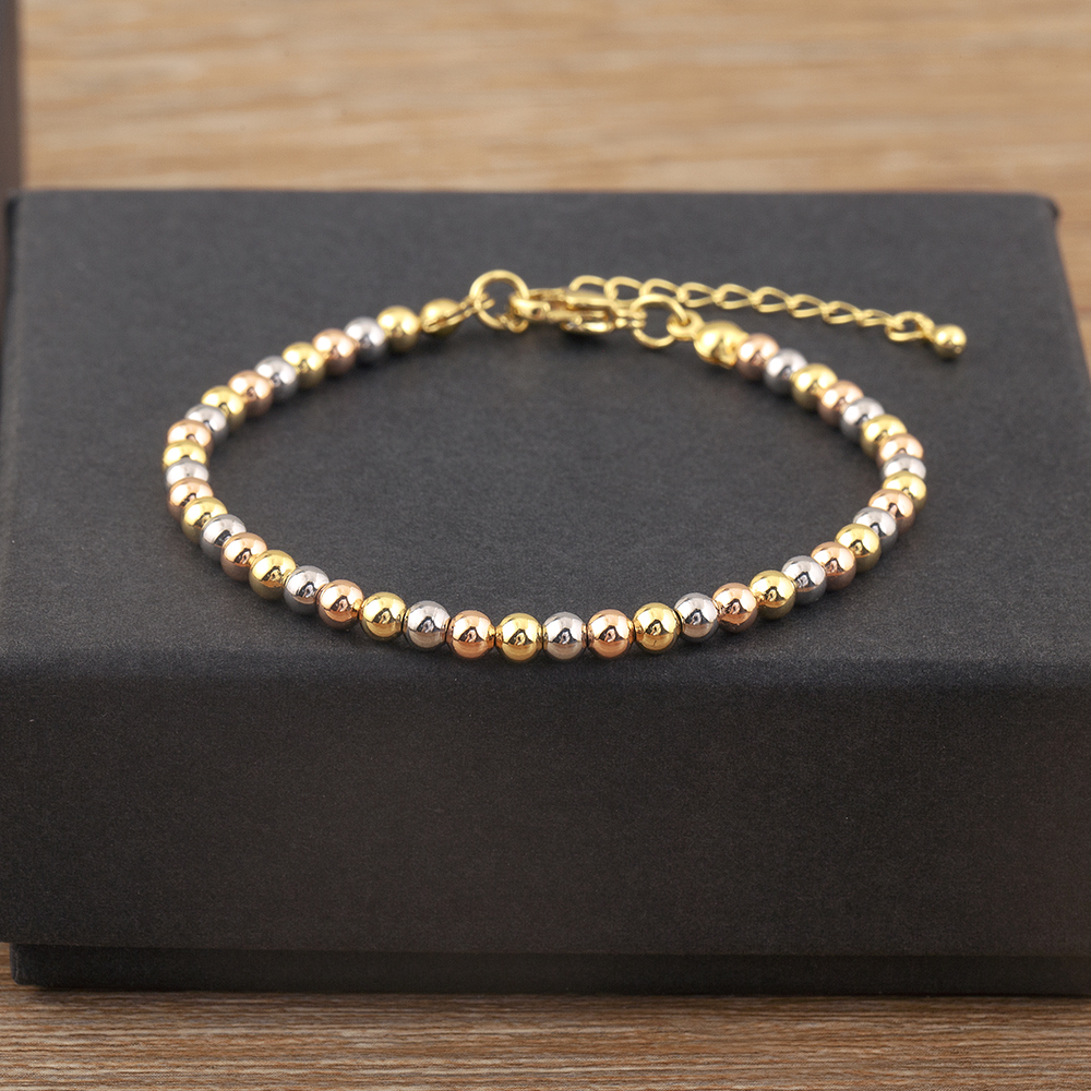 AIBEF-pulsera clásica Simple de cuentas redondas de cobre para mujer, brazalete ajustable de Color dorado/plateado/rosa, accesorios de joyería, de cumpleaños: Marrón rojizo