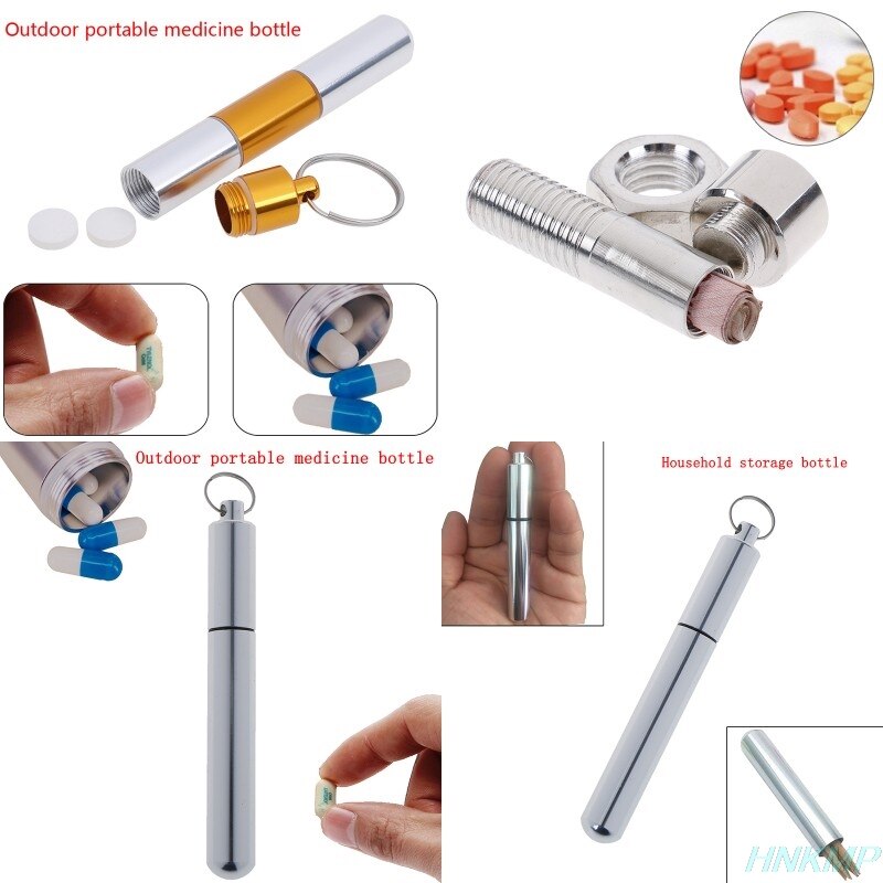 Outdoor Aluminum Pill Case Keychain Pocket Pill Holder Container Delicate Seal Medicine Organizer Box Waterproof Capsule Shape