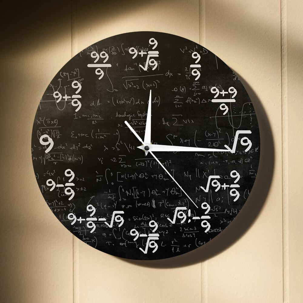 The Nines Math Wall Clock Number 9 Math Modern Clock Wall Watch Math Equation The Clock of 9s Formulas Mathematical Wall Art