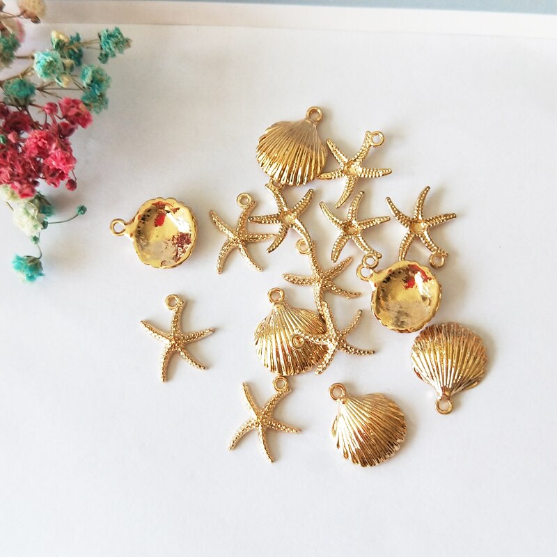 20Pcs Zeester Shell Charms Dangle Goud Kleur Zinklegering Hangers Sieraden Diy Materiaal Accessoires Oorbel Armbanden Drijvende