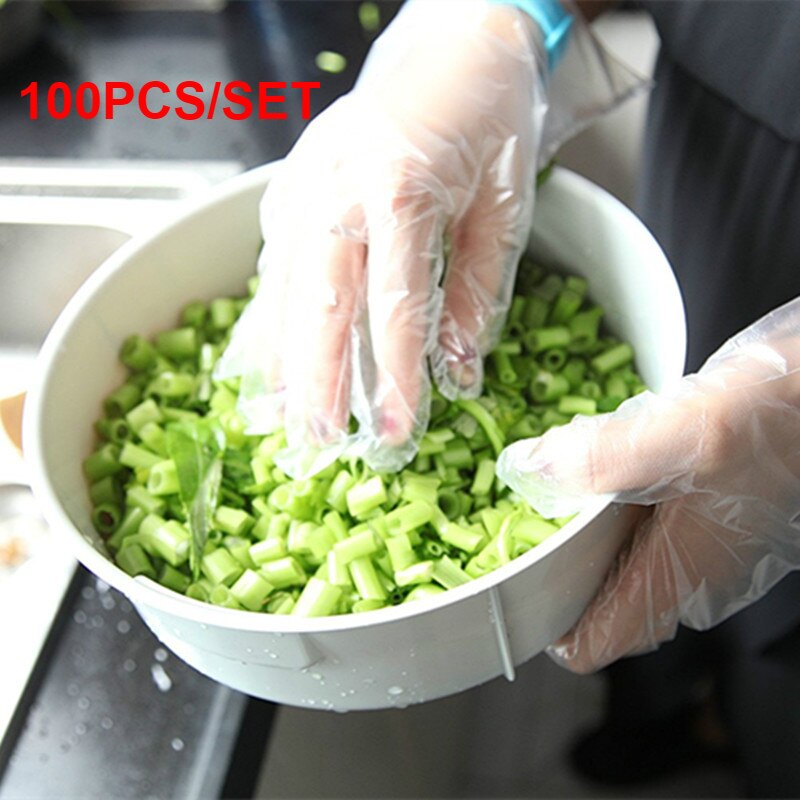 100 stuks wegwerphandschoenen van plastic, anti-olie, handschoenen voor de horeca, doorzichtige schoonmaakhandschoenen, beschermende accessoires