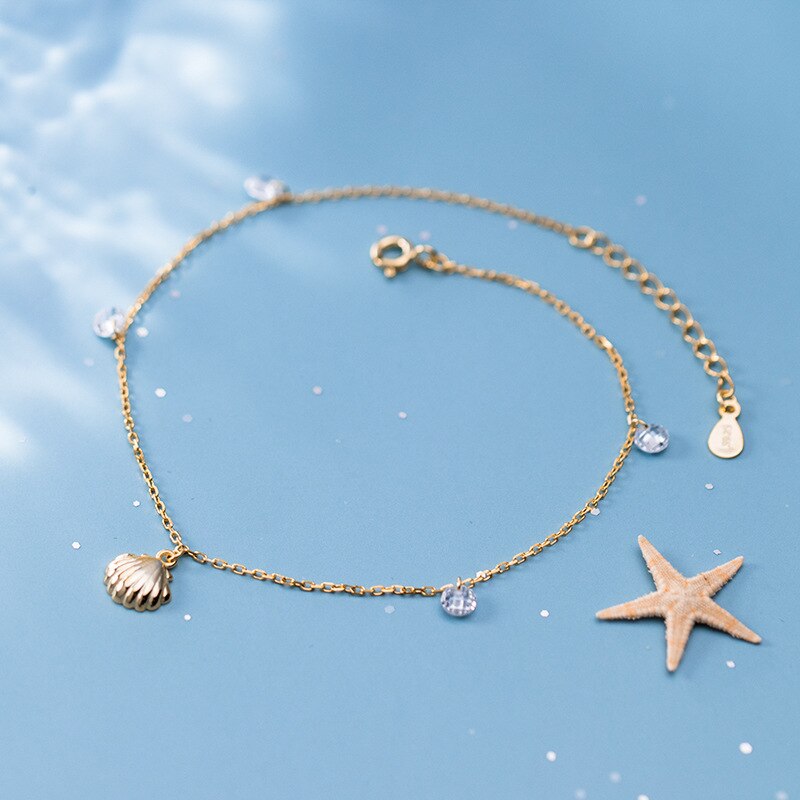 925 Sterling Silver Shell Zircon Ankle Bracelets Cute Anklets Foot Chains for Women Fine Jewelry