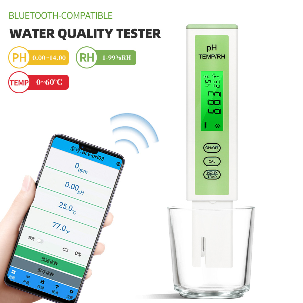 Bluetooth-compatible PH Meter 3 in 1 PH /Temperature / Humidity Online Monitoring Temp/RH BT Digital PH Water Tester