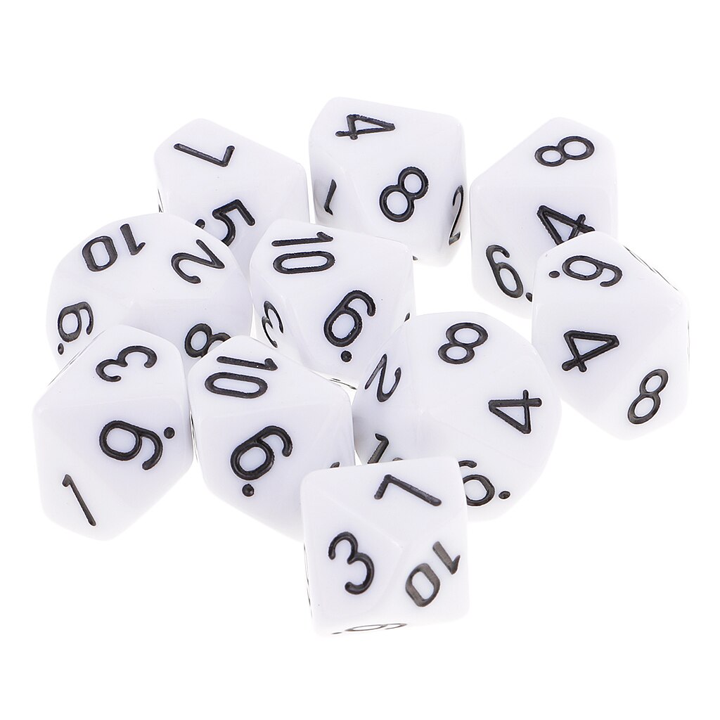 MagiDeal 10pcs 10 Sided Dice D10 Polyhedral Dice for Games White