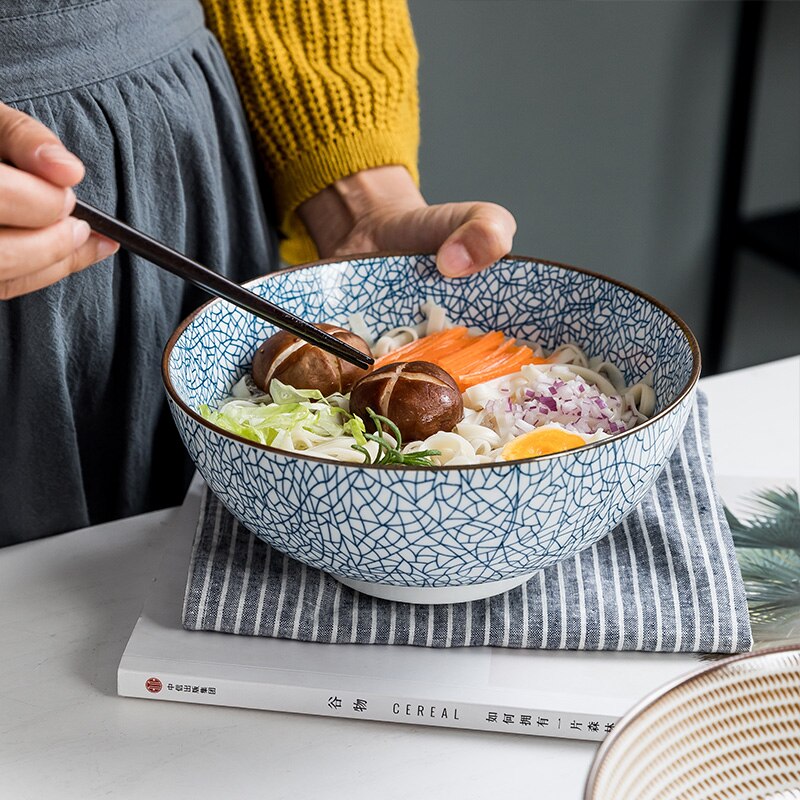 8 tum japansk ramen skål keramisk nudelskål rand stor soppskål restaurang hushåll retro skål servis
