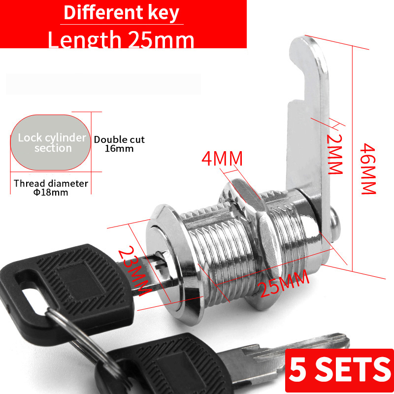 5 SETS File Cabinet Lock Iron Sheet Locker Cylinder Employee Cabinet Storage Cabinet Mailbox Universal Tongue Lock With 2 Keys: Greyish Brown