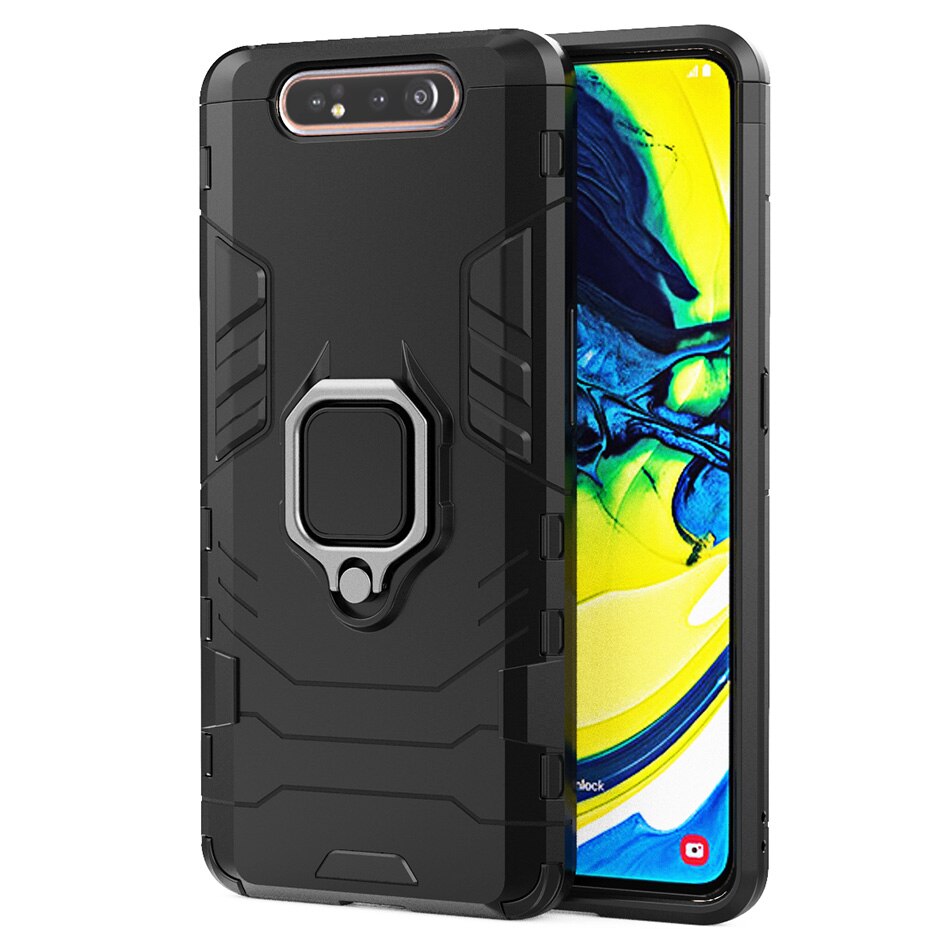 Capa protetora de luxo para samsung galaxy, com suporte e anel de magnetismo, à prova de choque, para samsung a80: Black -Finger Ring 1