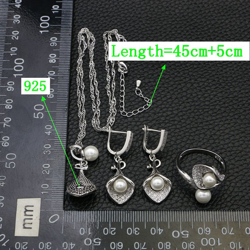 925 silber Braut Schmuck setzt für Frauen Hochzeit Dekoration Weiß Perle Kristall Halskette/Ohrringe/Armbinde/Anhänger/Ring