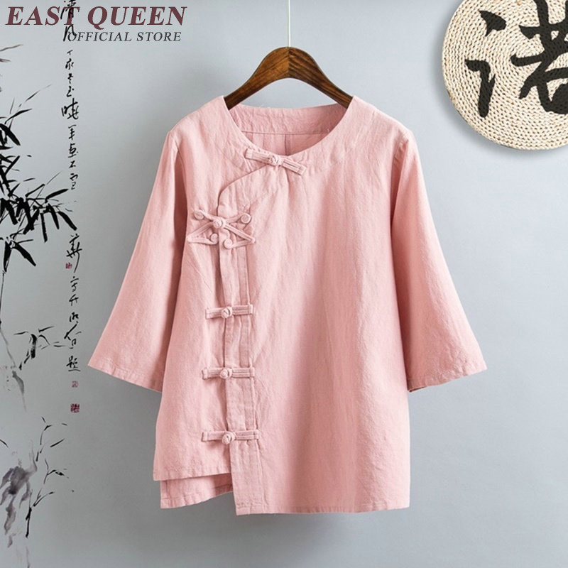 Camisa de lino ropa de mujer ropa de cheongsam chino superior estilo mandarín collar blusas color sólido camisa de lino AA2670 YQ