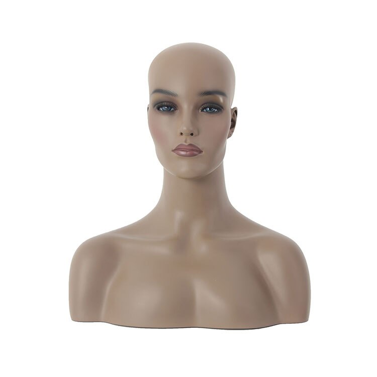 Dark Skin Fiberglass Female Mannequin Head Bust For Wigs: W2-BROWN