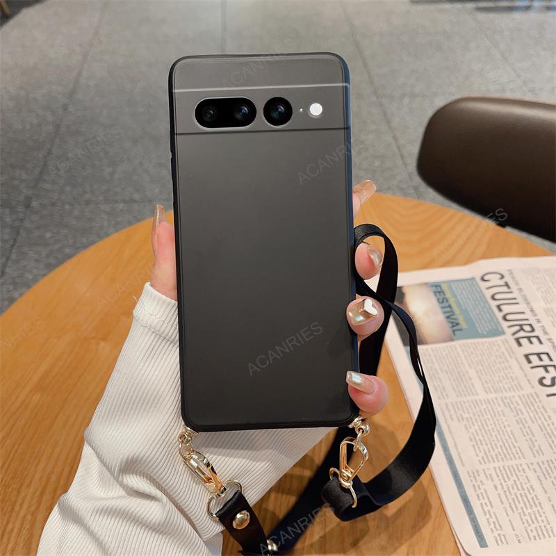 Correa para collar, cordón cruzado, funda de silicona líquida para Google Pixel 8 7 6 Pro 7A 6A, contraportada en Pixel7 Pixel6 A 7pro: Microfibra / Transparente