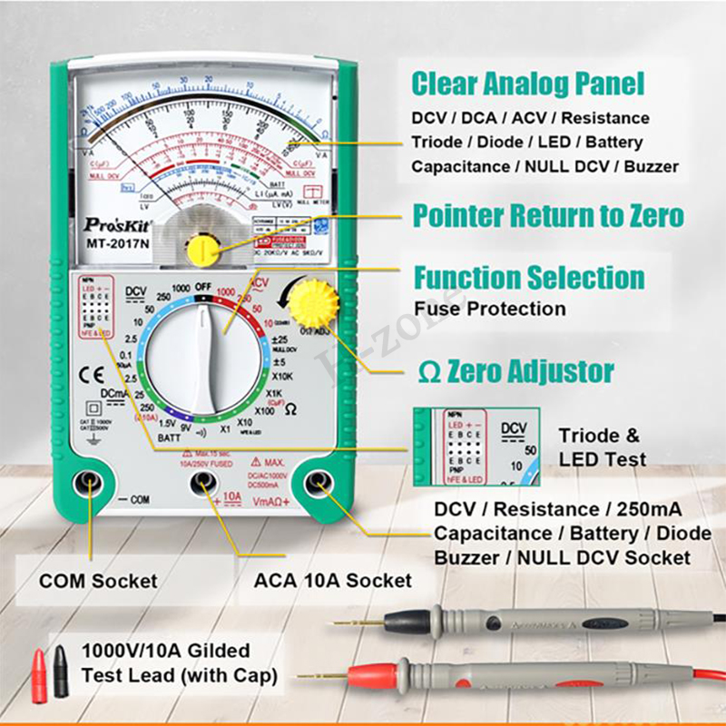 Proskit MT MT AC/DC Analog Graph Zeiger Multimeter Amperemeter Widerstand Kapazität Diode Volt Ampere Ohm hFE LED Meter