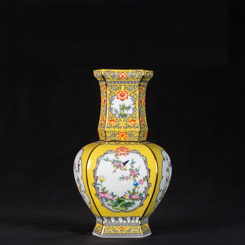 Yongzheng enamel vase with gold flower vase Jingdezhen antique ceramic vase vase