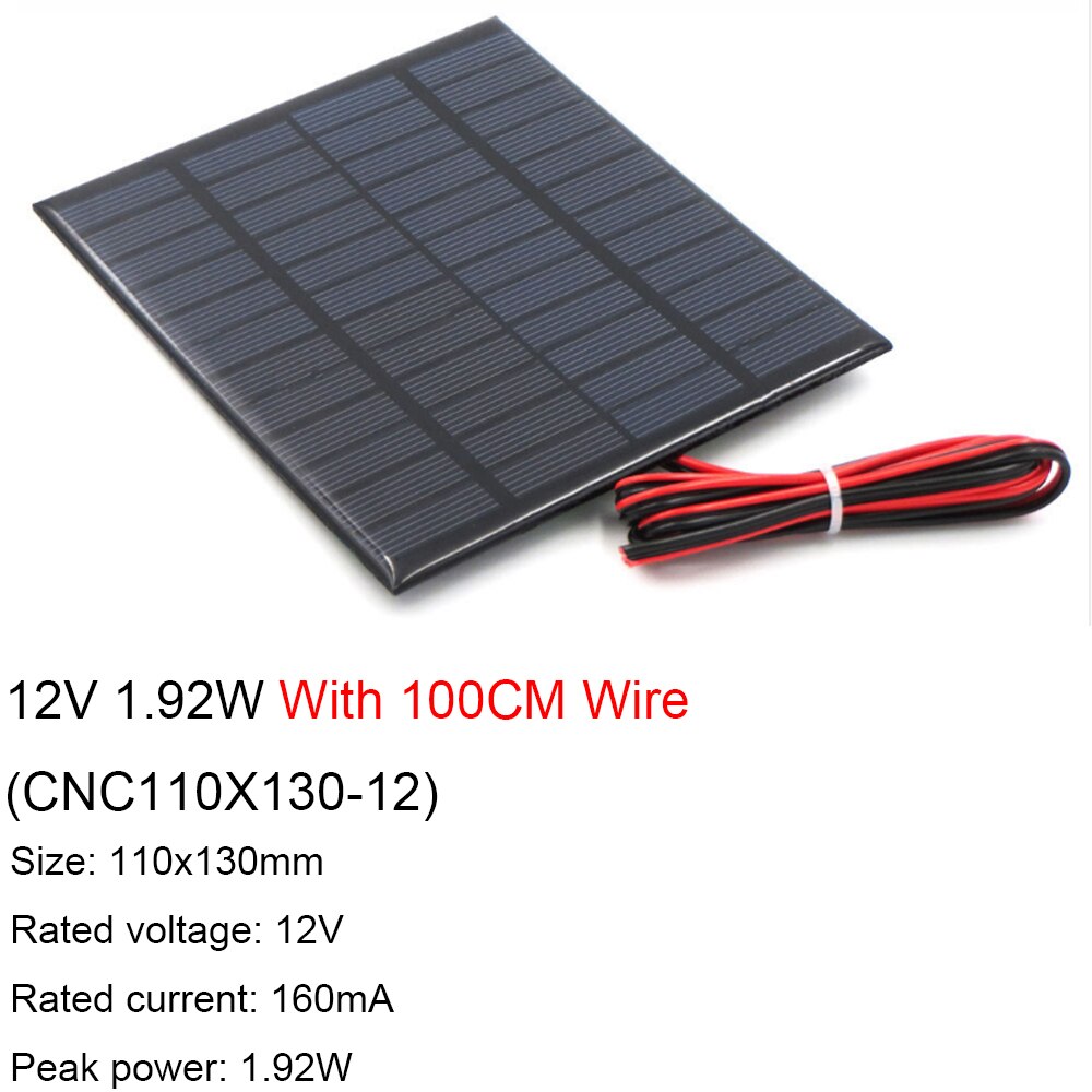 9V 12V 18V Zonnepaneel Met 100 200Cm Draad Mini Zonnestelsel Diy Voor Batterij Cel telefoon Oplader 1.5W 2W 3W 4.2W 4.5W 10W: 12V 1.92W
