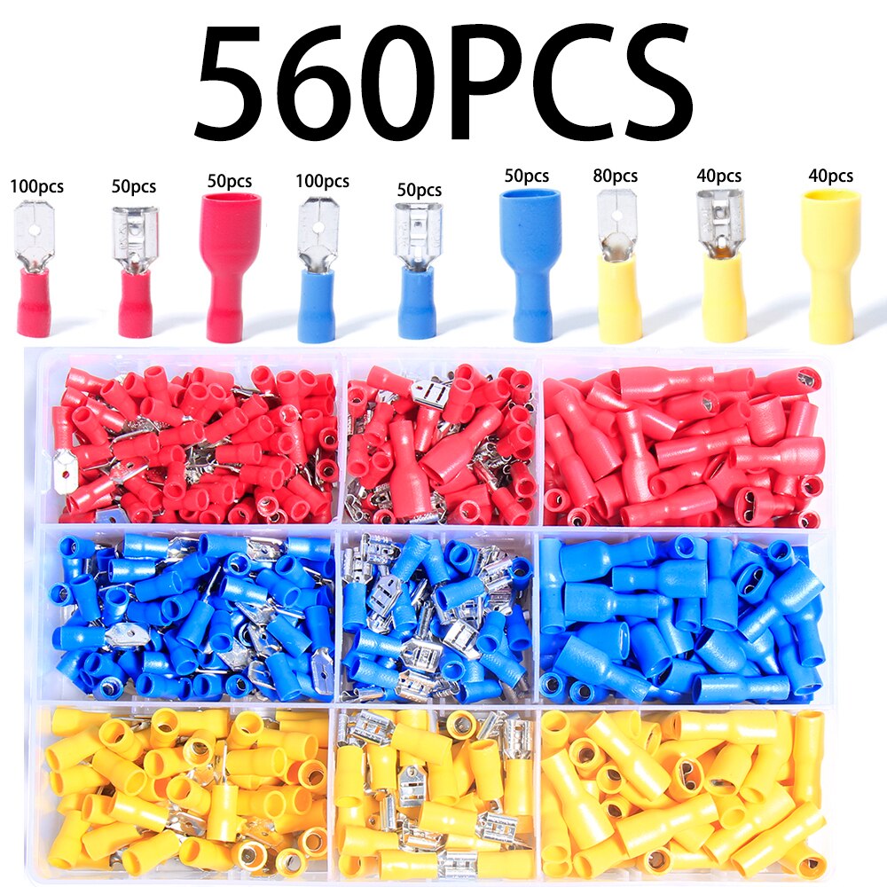 Plug cold pressing insulation fast wire spring connector Terminals Electrical Crimp Spade Lug Cable car Full Fork Assortment Kit: 560pcs
