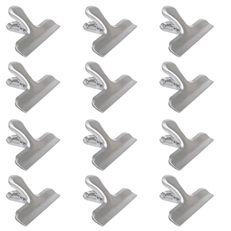 OUNONA-fermeture du sac, 12 pièces, en acier inoxydable, Clips de scellage du sac, pour conserver la fraîcheur
