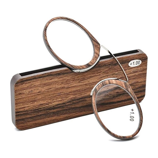 Ienjoy Pince-Nez Neus Clip Leesbril Vergrootglas Glasse Mannen Vergrootglas Draagbare Legless Bril TR90 Draagbare Met Doos: +150 / BROWN