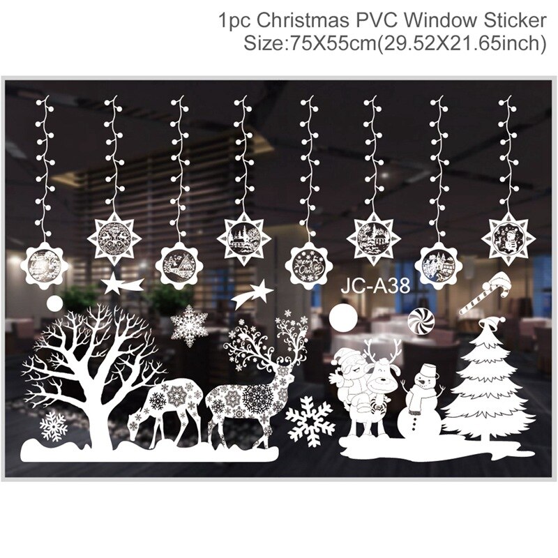 Joyeux noël Stickers muraux fenêtre verre autocollants maison décorations de noël noël ornements noël nouvel an décor à la maison: 16