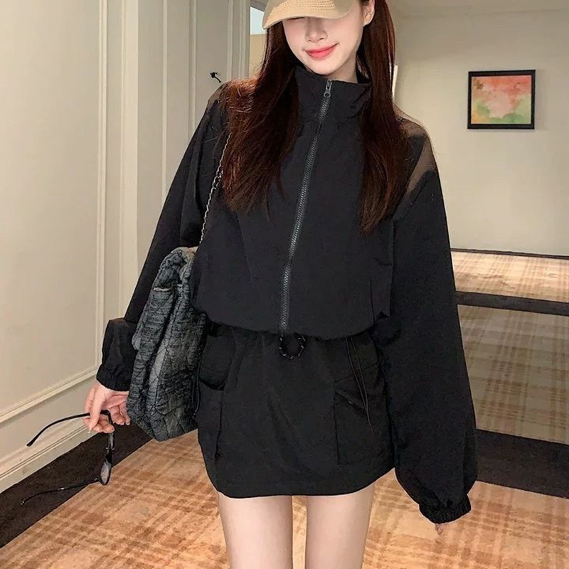 Stora jackor kvinnor bf-stil chic harajuku casual koreansk vindjacka kappor dragkedja streetwear höst ytterkläder