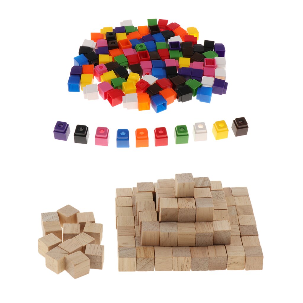 Bunte Verknüpfung Würfel, Holz Rätsel Blöcke Würfel Pädagogisches Zählen Spielzeug, Früer Mathematische Fähigkeiten, 2 Packungen 100x
