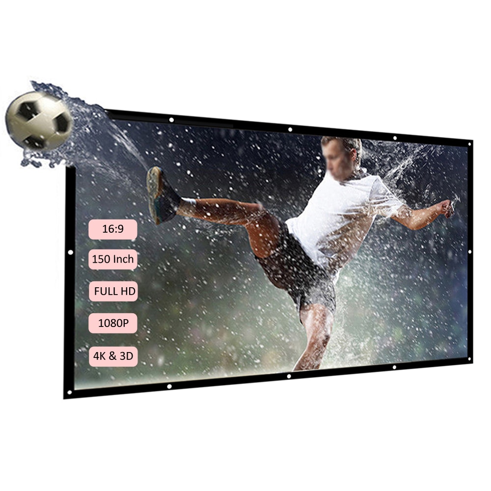 60-150 Inch Portable Projector Screen HD 16:9 White Diagonal Video Projection Screen Foldable Wall Mounted Home White Dacron