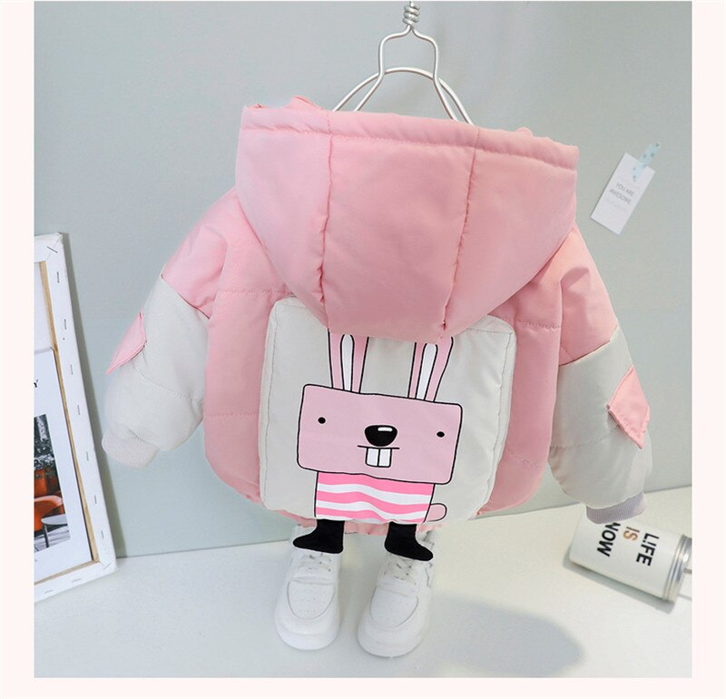 Chaqueta de invierno de dibujos animados de conejo para niños, Abrigo con capucha para niños, niñas, rompevientos, ropa gruesa acolchada de algodón