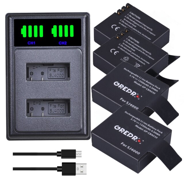 1350mAh SJ4000 Battery for SJCAM SJ4000WIFI SJ5000 SJ5000PLUS SJ6000WIFI sj7000 sj8000 sj9000 M10 Eken H9 GIT-LB101: 4Battery 1 Charger