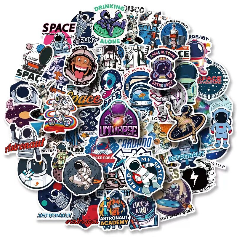 Outer Space Astronaut Stickers Fridge Travel Suitcase Skateboard UFO Astronaut Rocket Ship Planet Cartoon Decal Stickers Pack