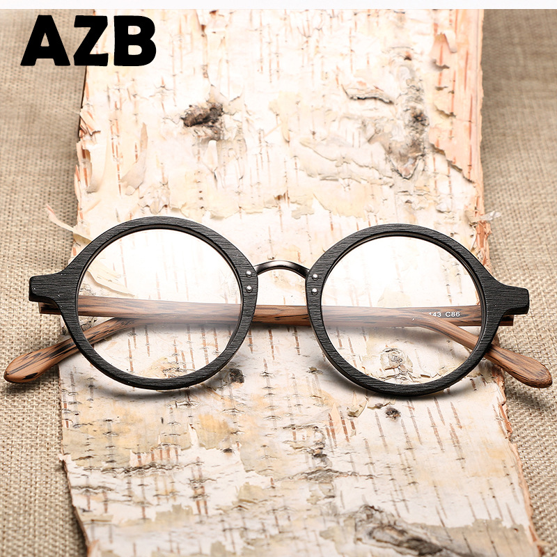 AZB Wooden Eyewear Frames Spectacle Retro Round Clear Glasses for Women Men Wood Optical Glasses Frame