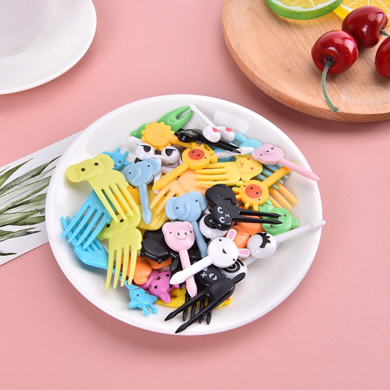 Fruit Vork Mini Cartoon Kinderen Eten Fruit Pick Tandenstoker Party Decoratie Kleur Willekeurige Brand En