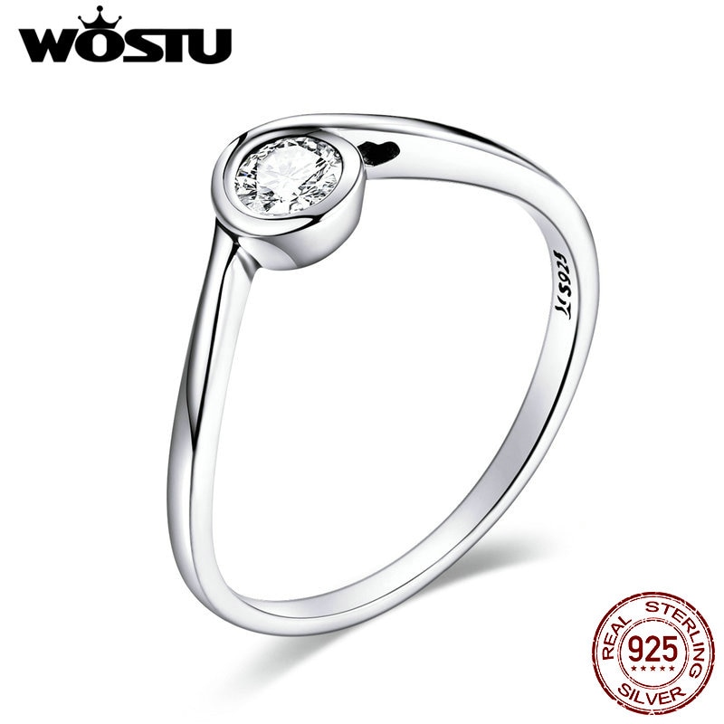 WOSTU Semplice Anello 925 sterlina d'argento solitario Zirconia Anello di Barretta di Pietra per le Donne di Nozze anello di Fidanzamento Dei Monili CQR662