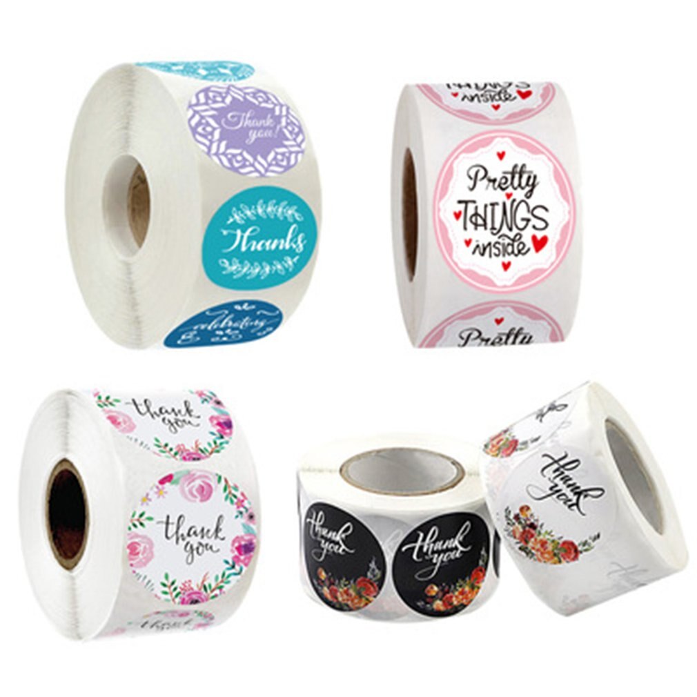 Installeren Diy Dank U Bloemen Patroon Bruiloft Decoratie Stickers Koperen Plaat Zelfklevend Materiaal Ronde 1 Inch