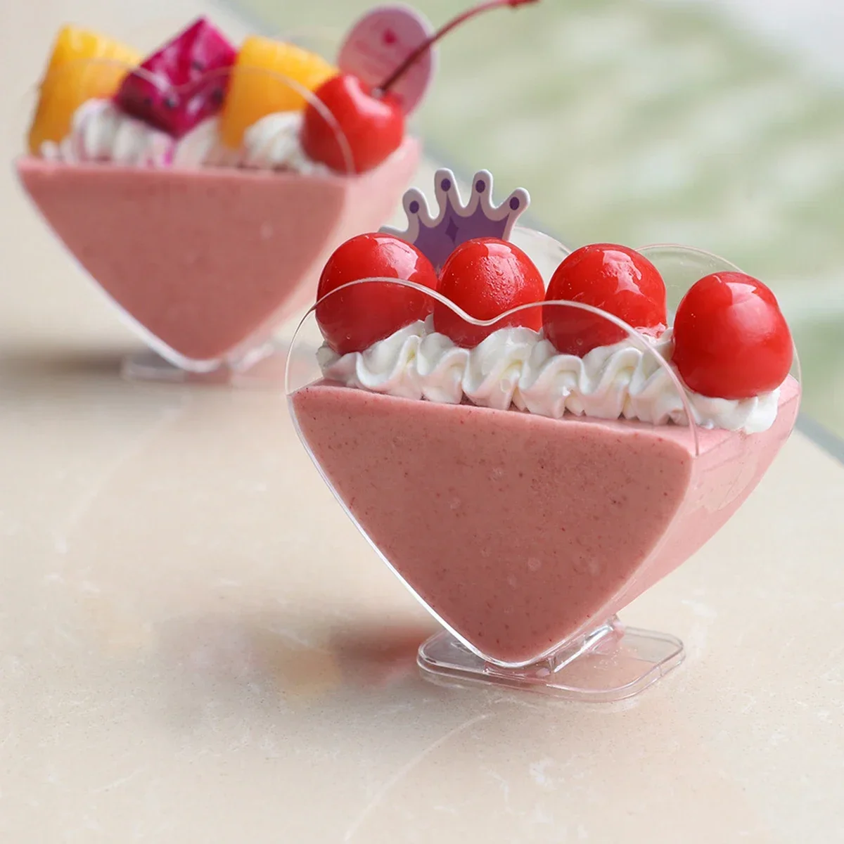 10 stks-Hartvormige mousse cup pudding cup hartvormige jelly cup tiramisu cup Dessert cup Plastic dessert cup